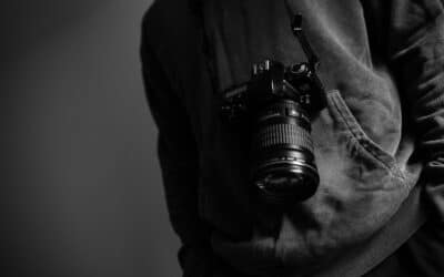 grayscale photography of camera
