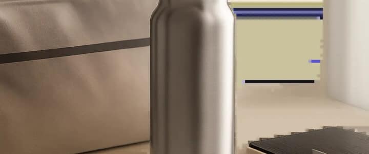Illustration d’une bouteille isotherme premium dans un contexte de bureau et de déplacement. L’image évoque la fiabilité, la praticité et l’usage quotidien sans surcharger la composition.
