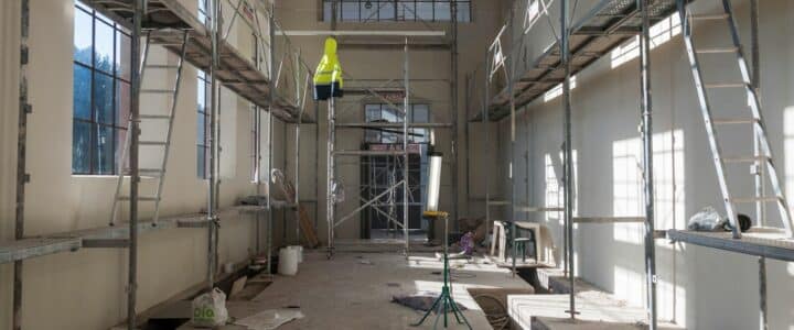 a room with scaffolding and scaffolding on the walls